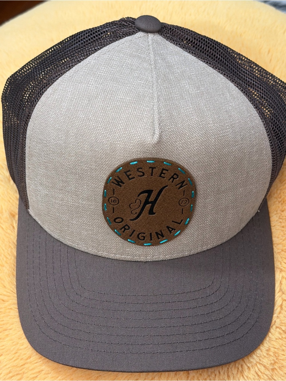 Western Original H Patch Trucker Hat - Beige and Brown NWOT